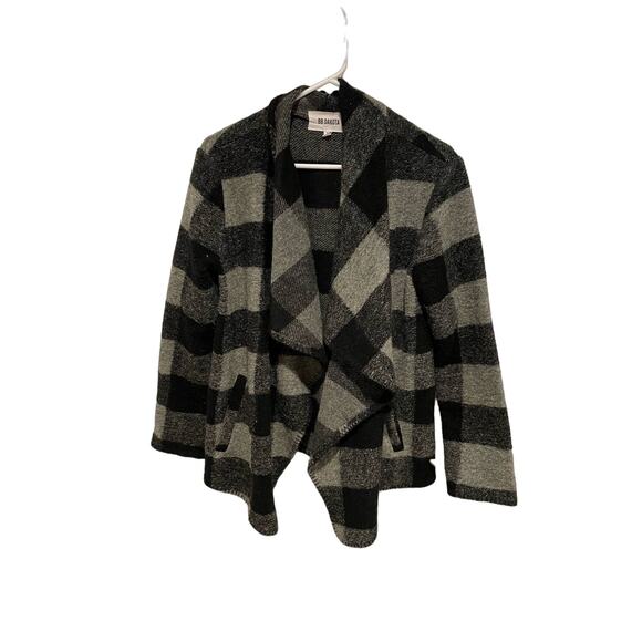 BB Dakota wool plaid open cardigan poncho black and gray size medium - Picture 1 of 7